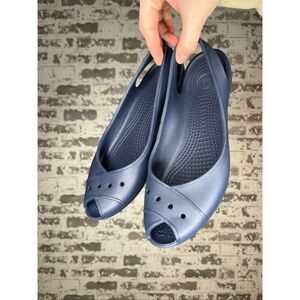 Crocs | women blue rubber slip on loafers